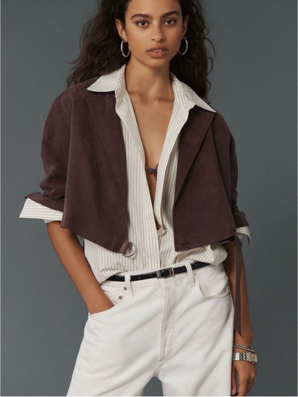 Anthropologie Shrunken Belted Jacket Size Small NEW Brown Collared